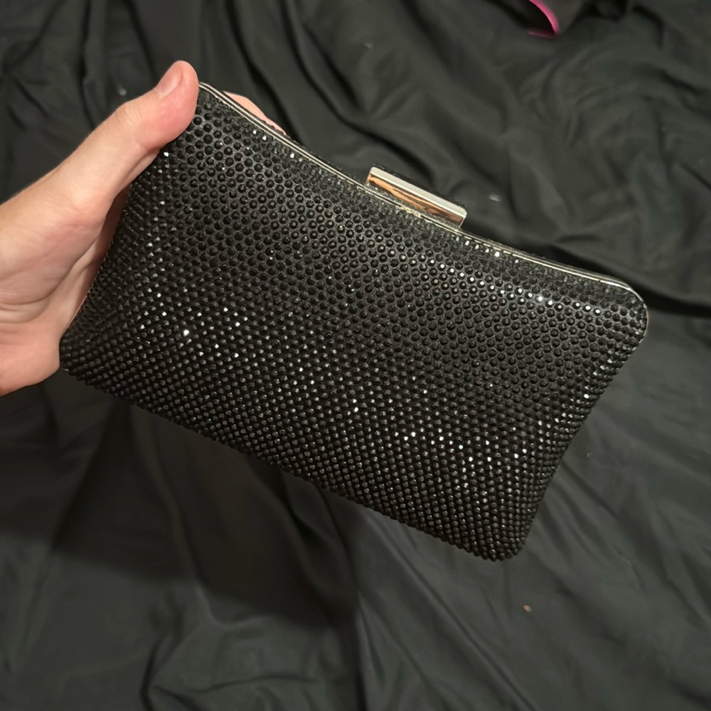 black sparkle clutch with strap